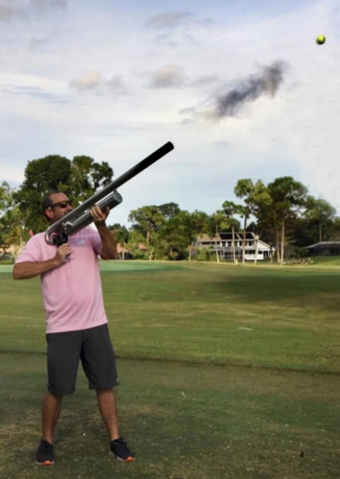 Golf ball launcher firing during a charity golf event